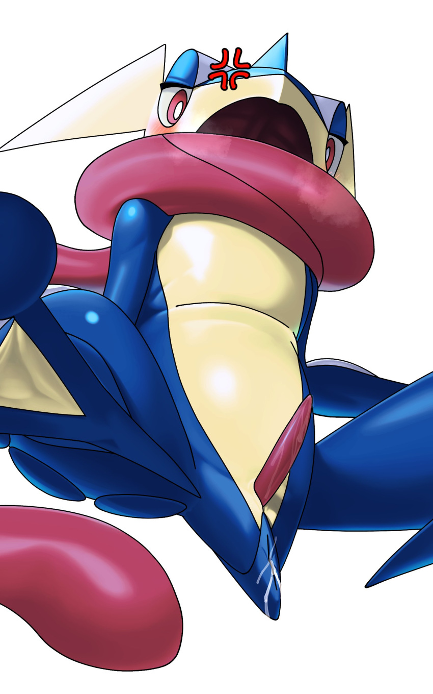 10:16 absurd_res angry anthro blue_body blue_skin blush bodily_fluids cross-popping_vein cum cum_in_ass cum_inside erection genital_fluids genitals greninja hi_res katahane3 looking_at_viewer male male_only nintendo penis pokémon_(species) pokemon pokemon_(species) semi-anthro simple_background solo tapering_penis vein video_games white_background