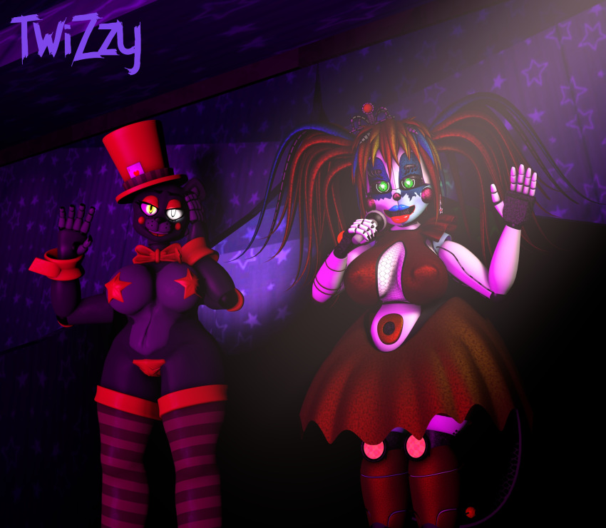 3d 3d_(artwork) anthro baby_(fnafsl) big_breasts circus_baby circus_baby_(fnaf) facing_viewer female five_nights_at_freddy&#039;s green_eyes lefty_(fnaf) rckke scrap_baby scrap_baby_(fnaf) scrap_baby_(rckke) shiny_eyes white_eye yellow_eyes