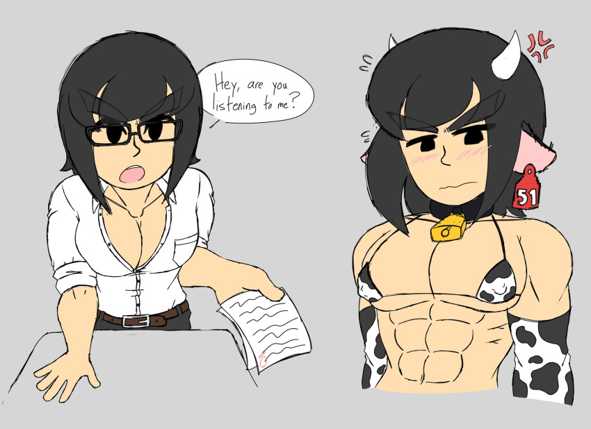 blush cow_print mii mii_brawler muscular office_clothing super_smash_bros. tagme text xenondotexe_(artist)