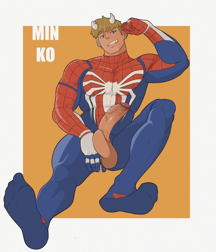 1boy big_penis boner erection fit_male looking_at_viewer male male_only marvel minkoni2 muscles muscular muscular_male original_character signature smile smiling smiling_at_viewer solo solo_male spider-man thick_penis tomfooler veins veins_on_dick veiny_penis yaoi