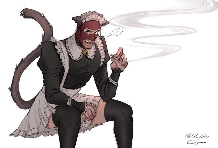 balaclava cat_ears cat_humanoid cat_tail catboy crossdressing egabbacc feminization kemono kemonomimi maid_headdress maid_uniform male_focus male_only manly_crossdresser no_nude pinup smoking smoking_cigarette softcore solo_male spy_(team_fortress_2) team_fortress_2 tsundere