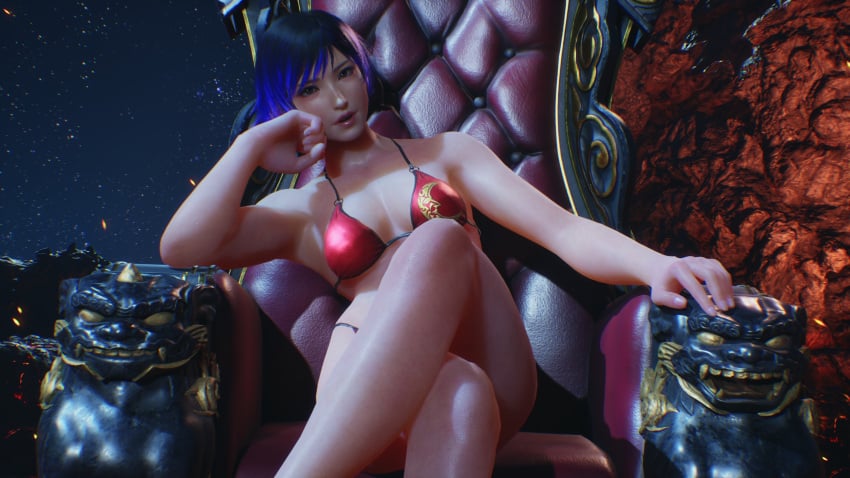 1girls 3d asian_female ass azucena_milagros_ortiz_castillo_(cosplay) bikini black_and_purple_hair breasts female female_only mod namco navel outdoors partially_clothed reina_mishima screencap solo tekken tekken_8 underwear