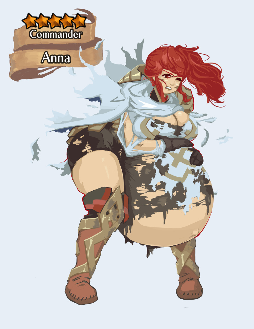 anna_(fire_emblem) anna_(fire_emblem_heroes) belly_expansion big_belly big_breasts breasts cleavage female fire_emblem fire_emblem_heroes huge_belly huge_breasts pregnant red_hair simple_background tagme tights xcel-zero