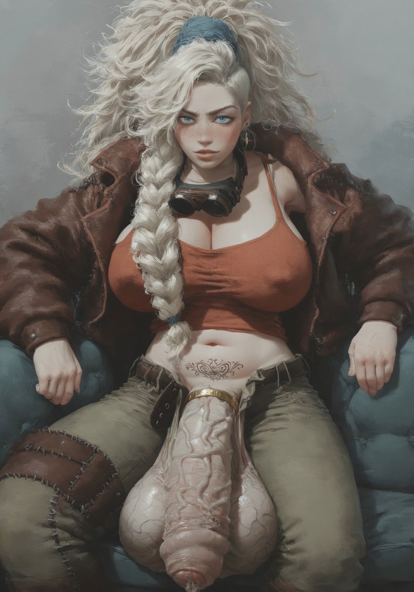 ai_generated blonde_hair blue_eyes civitai cock cock_worship flaccid foreskin full-package_futanari futanari gemma_(monster_hunter_wilds) hi_res highres huge_balls huge_breasts huge_cock large_breasts looking_at_viewer monster_hunter monster_hunter_wilds nipple_bulge puffy_nipples tank_top tattoo thick_penis veiny_penis veiny_testicles video_game video_game_character womb_tattoo