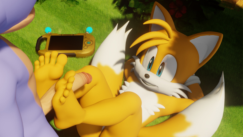 3d 5_toes anthro barefoot canid canine digital_media duo feet foot_fetish foot_focus foot_play footjob fox fuckboy gay genitals hands_behind_head hi_res humanoid_feet legs_up lying male male/male mammal on_back penis plantigrade sega sex soles sonic_(series) sonic_the_hedgehog_(series) tails toes twintails3d yaoi