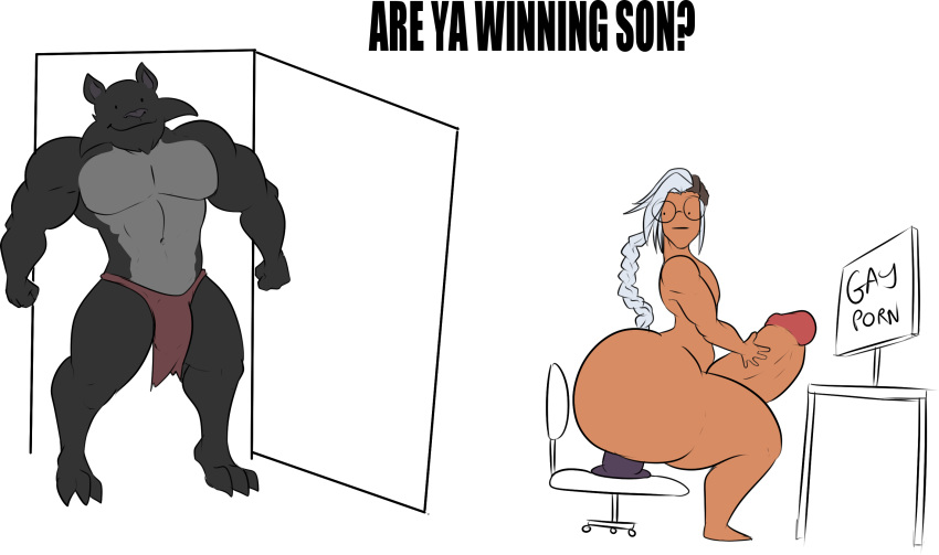 2boys big_penis dalrus_plaguefang_(character) dark-skinned_femboy dark-skinned_male dark_skin femboy meme owlizard rachel_angeles_(character) thick_thighs warcraft white_hair wide_hips worgen