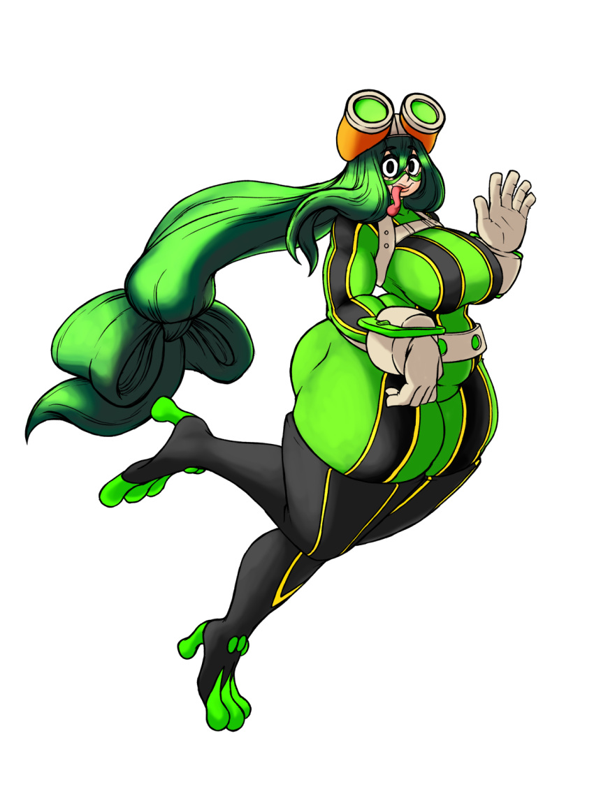 bodysuit hero_outfit_(mha) ivanpanced_(artist) large_breasts long_hair long_tongue my_hero_academia plump thick_legs thick_thighs tsuyu_asui