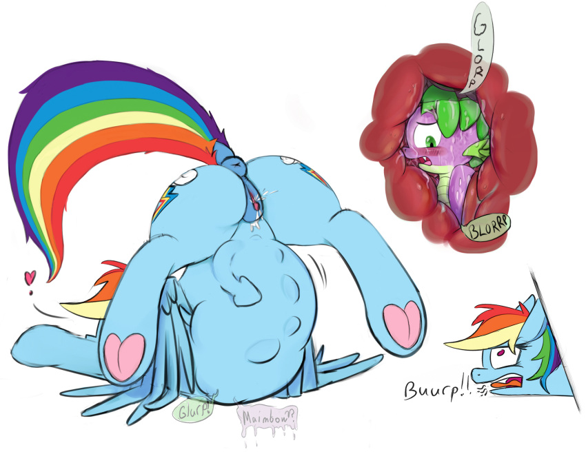 anus ass belly blue_body blue_fur burping dragon equid equine female firenhooves friendship_is_magic hasbro hooves horse male multicolored_hair multicolored_tail my_little_pony pegasus pink_eyes pony pussy rainbow_dash_(mlp) rainbow_hair rainbow_tail spike_(mlp) tail vore