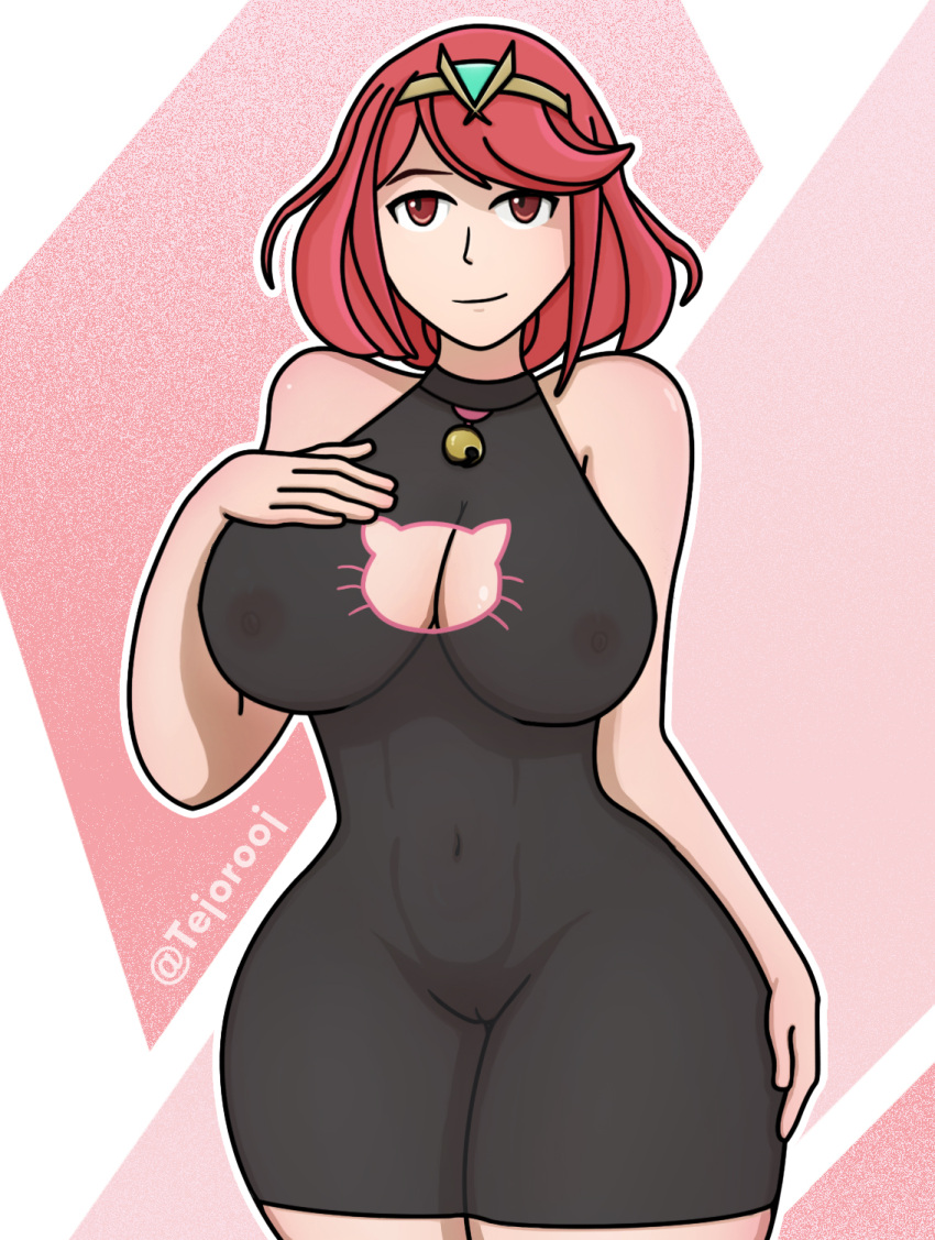 1girls areola areolae belly big_breasts breasts cat_bell cleavage cleavage_cutout dress exposed_breasts female female_only hair hourglass_figure huge_breasts nintendo nipples pussy pyra red_eyes red_hair see-through see-through_clothing short_hair smile solo solo_female super_smash_bros. super_smash_bros._ultimate tejorooj thick_thighs thighs tiara vagina wide_hips xenoblade_(series) xenoblade_chronicles_2