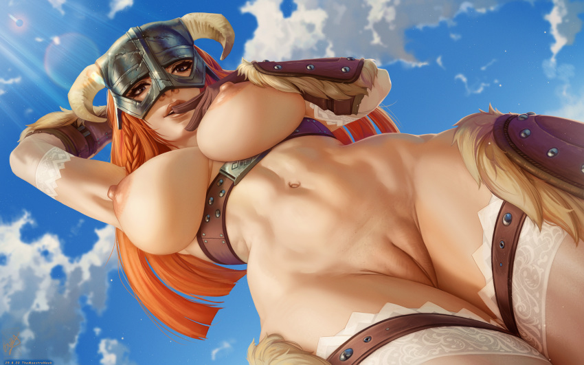 1girls ara_ara bethesda_softworks big_breasts child_bearing_hips dovahkiin dovakini female female_dovahkiin female_protagonist functionally_nude ginger ginger_hair hairless_pussy helmet hi_res highres horny large_breasts looking_at_viewer plump_camel_toe plump_lips pussy skyrim smiling_at_viewer the_elder_scrolls themaestronoob useless_clothing viking wide_hips