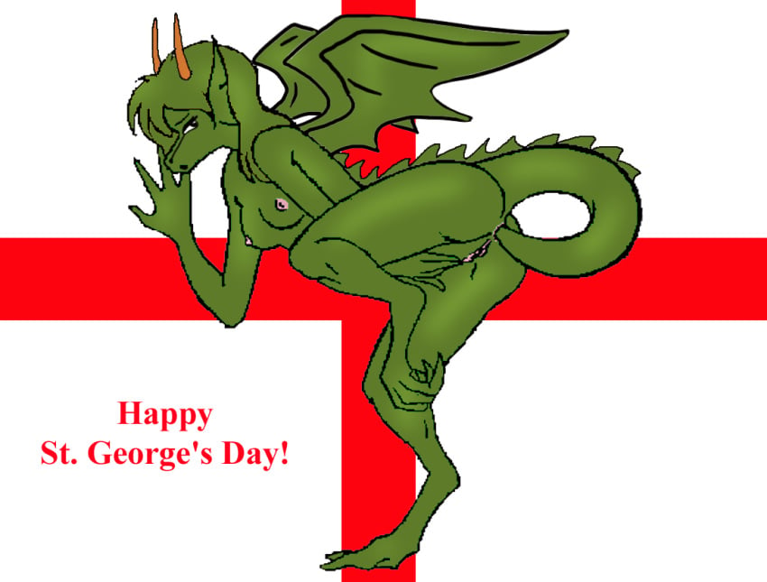 1girls anal anal_insertion areolae breasts dragon dragoness england female female_only nipples pussy raised_tail rubbing scalie sideboob solo solo_female st._georges_day tagme tail templars wings