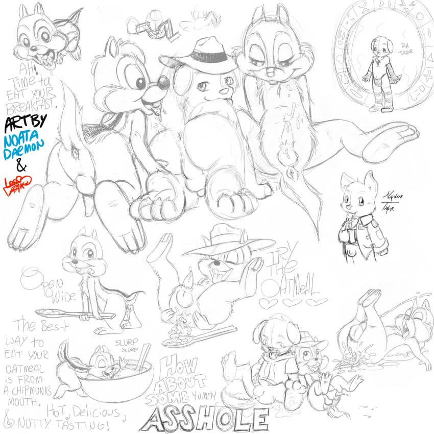 anus chip chip_'n_dale_rescue_rangers dale disney looqdrake male_only monochrome naota_daemon penis sketch testicles