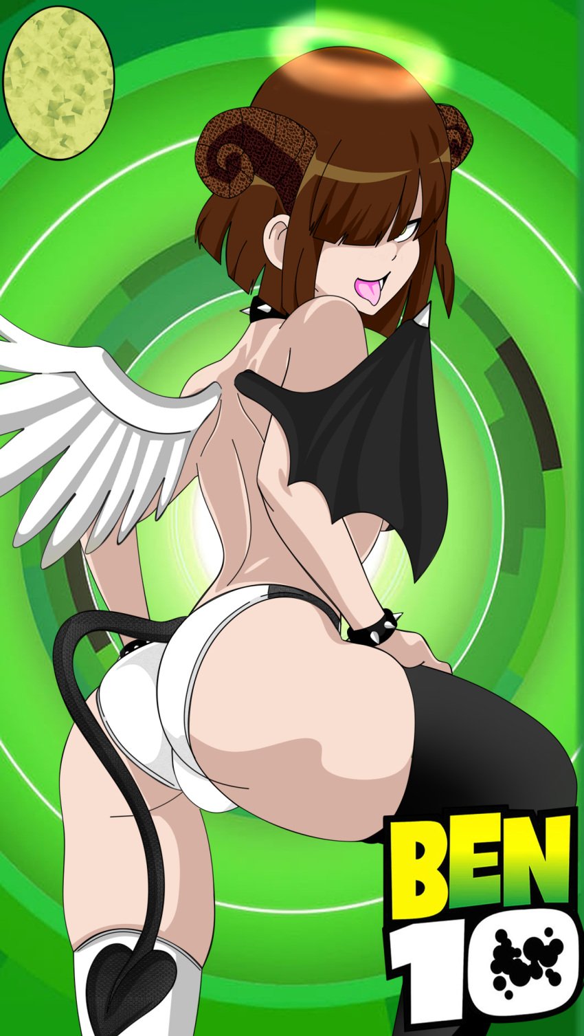 1girls alien alien_hybrid angel angel_wings ben_10 ben_tennyson black_lipstick bra choker demon demon_wings ear_piercing female female_ben gender_transformation genderswap_(mtf) green_eyes horns leotard maudxie mtf_transformation omnitrix original_alien original_transformation panties rule_63 short_hair slit_pupils small_breasts thighhighs wide_hips