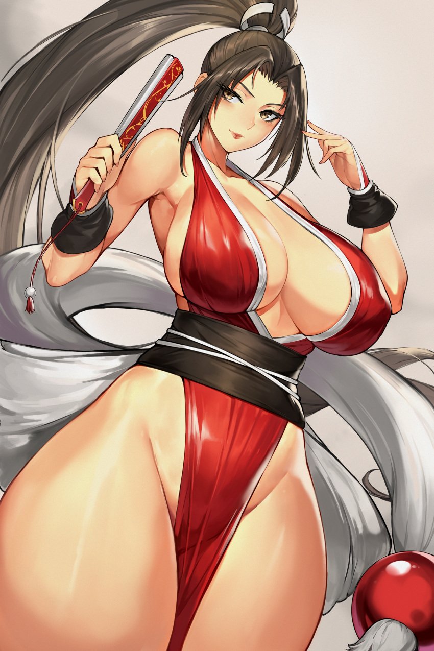 1girls absurd_res big_breasts black_eyes black_hair fatal_fury female female_only gurimjang inner_sideboob japanese_clothes king_of_fighters long_hair looking_at_viewer mai_shiranui ponytail sideboob skimpy skimpy_clothes smiling smiling_at_viewer snk solo thick_thighs