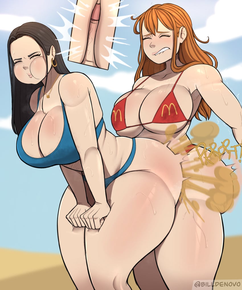 1futa 1girls ass beach bent_over big_ass big_breasts big_butt big_thighs billdenovo blonde_hair blowing_cheeks blue_bikini boa_hancock breasts closed_eyes fart fart_cloud fart_fetish fart_on_dick fart_torture farting farting_on_dick fartjob farts female female_on_futa futanari hands_on_thighs huge_ass huge_breasts huge_butt huge_thighs large_ass large_breasts large_butt large_thighs light-skinned_female mcdonald's_bikini nami one_piece orange_hair post-timeskip puffed_cheeks rolls sweat sweating