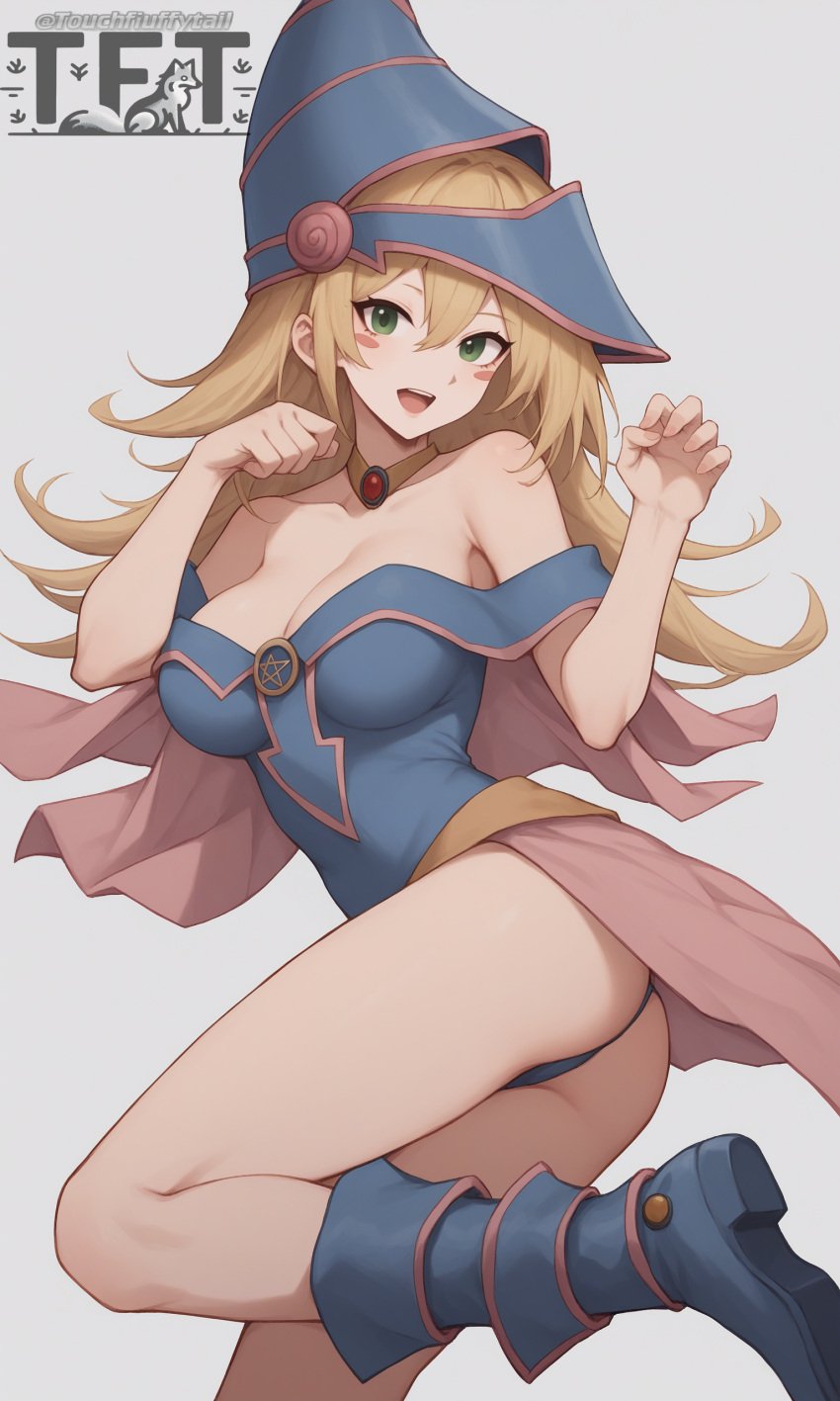 ai_generated blonde_hair dark_magician_girl duel_monster green_eyes magical_girl panties touchfluffytails yu-gi-oh!