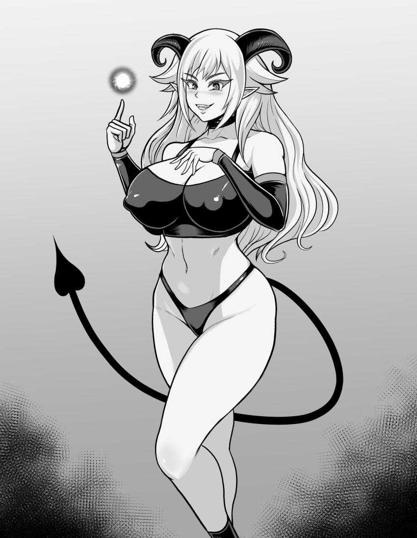 black_and_white flanc20 huge_breasts nipple_bulge original_character succubus