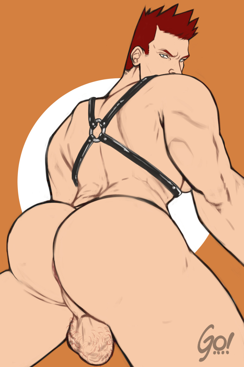 1boy anus anus_peek ass ass_focus back back_muscles back_view backsack balls bara big_ass big_butt blue_eyes bubble_ass bubble_butt dat_ass dilf endeavor_(my_hero_academia) enji_todoroki gay golewdgo hairy_balls huge_ass huge_butt human human_only light-skinned_male light_skin looking_at_viewer looking_back male male_focus male_only mature mature_male muscles muscular muscular_back muscular_male my_hero_academia naked nude nude_male orange_background pecs pectorals pink_anus presenting presenting_ass presenting_butt presenting_hindquarters red_hair solo solo_focus solo_male thick thick_ass thick_thighs