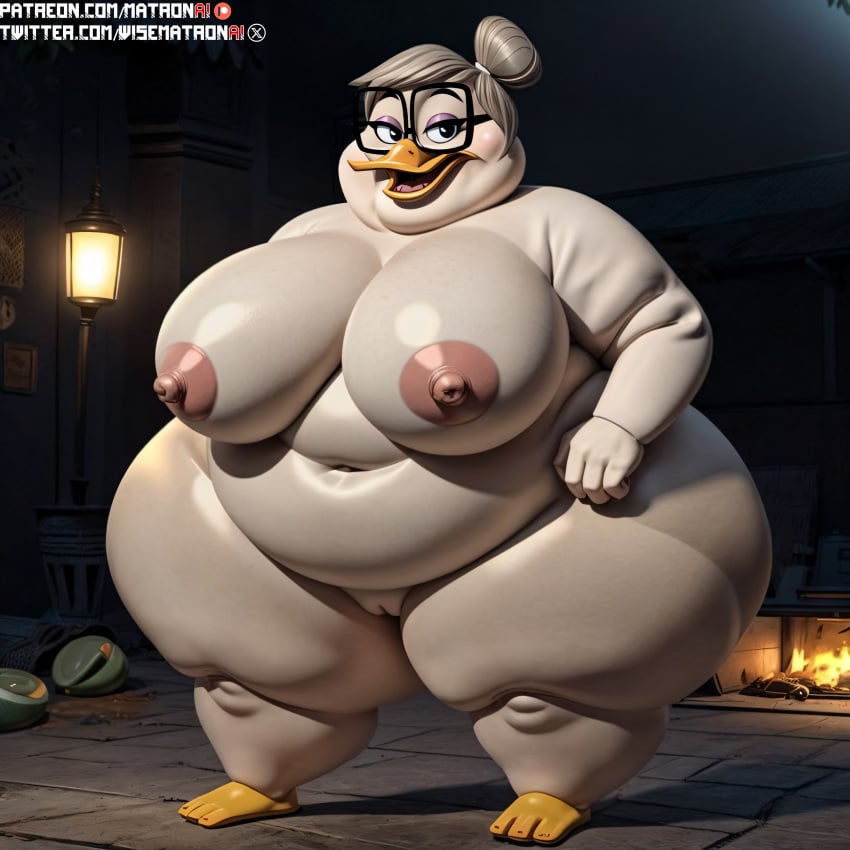 1girls 4k ai_generated anthro avian bbw bentina_beakley big_breasts breasts chubby_anthro disney duck ducktales ducktales_(2017) fat fat_ass fat_butt female female_anthro female_focus female_only furry glasses gray_hair highres hips massive_breasts matronai_(artist) nude nude_female old older_female overweight overweight_anthro overweight_female patreon patreon_username pinup plump solo solo_female stable_diffusion thick thick_ass thick_hips thick_thighs thighs twitter_username wide_hips