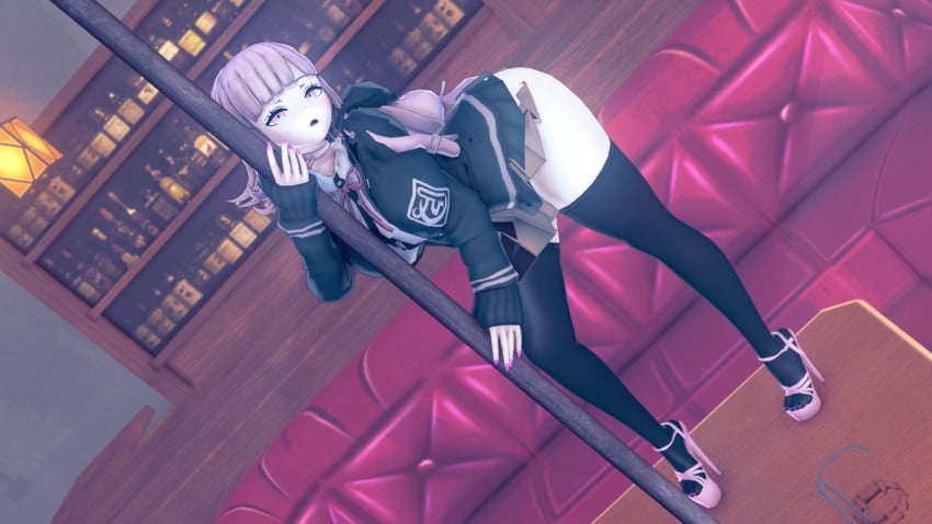 1girls artist_request ass big_ass big_breasts big_butt breasts dancing danganronpa danganronpa_2:_goodbye_despair koikatsu nanami_chiaki pink_hair short_hair sole_female stripper_pole tagme thick_thighs wafles_coffe