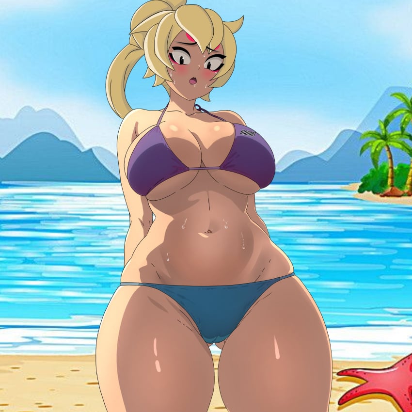 1girl 1girls ass beach bianart big_breasts bikini blonde_hair brawl_stars breasts charlie_(brawl_stars) female female_focus female_only mostly_naked tagme thighs