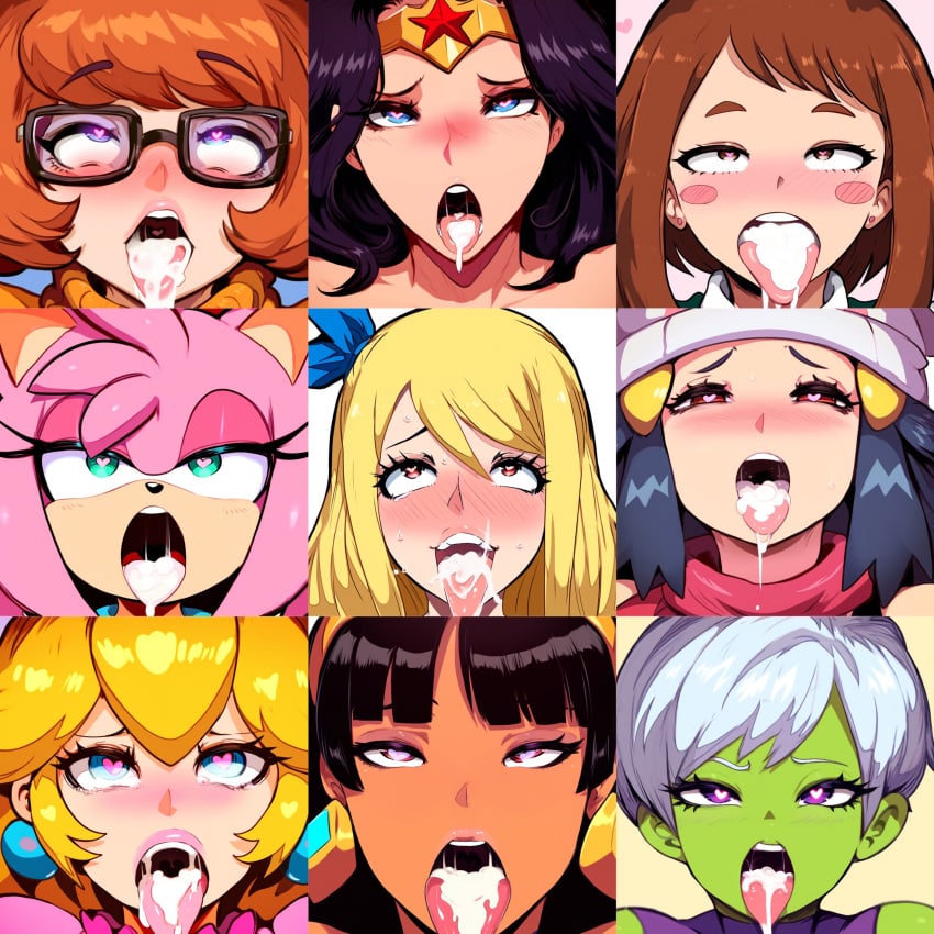 6+girls 9girls after_fellatio ahe_gao ahegao_face ai_generated alien_girl amazon amazonian amy_rose cheelai chel chel_(the_road_to_el_dorado) collage crossover cum_in_mouth dawn_(pokemon) dc dc_comics dragon_ball_super fairy_tail furry heart-shaped_pupils lucy_heartfilia mario_(series) mayan mullon multiple_girls my_hero_academia novelai ochako_uraraka pokemon portrait princess princess_peach scooby-doo sonic_(series) superheroine tagme the_road_to_el_dorado velma_dinkley wonder_woman wonder_woman_(series)