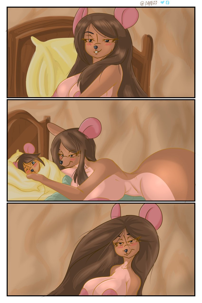 alternate_breast_size asesino big_breasts blush cub disney furry implied_incest kanga kangaroo male mother mother_and_son nude roo seductive seductive_smile son straight_hair winnie_the_pooh_(franchise)