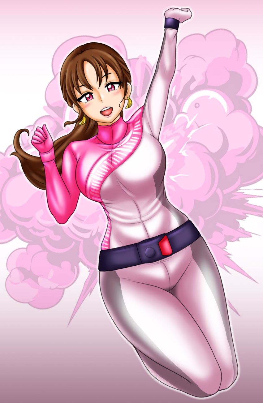 1girls bakuage_sentai_boonboomger belt big_breasts bodysuit magenta_eyes no_helmet ponytail shifuto_mirai super_sentai treezero