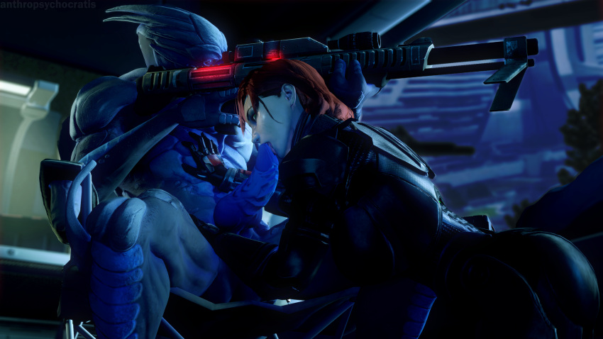 alien anthropsychocratis duo fellatio female femshep genitals gun hi_res human humanoid knot male male/female mammal mass_effect oral penile penis ranged_weapon rifle sex slit turian weapon