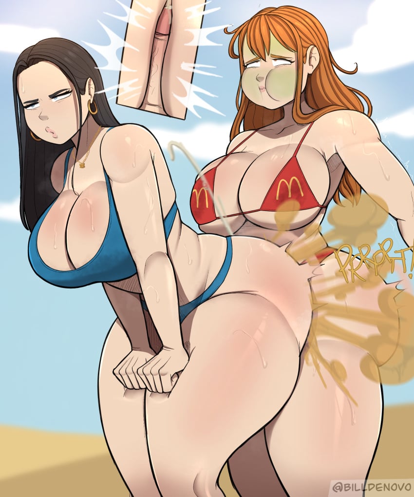 1futa 1girls ass beach bent_over big_ass big_breasts big_butt big_thighs billdenovo blonde_hair blue_bikini boa_hancock breasts cum_from_fart cumming fart fart_cloud fart_fetish fart_on_dick farting farting_on_dick fartjob farts female female_on_futa futanari green_face grossed_out hands_on_thighs huge_ass huge_breasts huge_butt huge_thighs large_ass large_breasts large_butt large_thighs light-skinned_female mcdonald's_bikini nami one_piece orange_hair post-timeskip puffed_cheeks rolls shocked shocked_expression suprised suprised_look sweat sweating