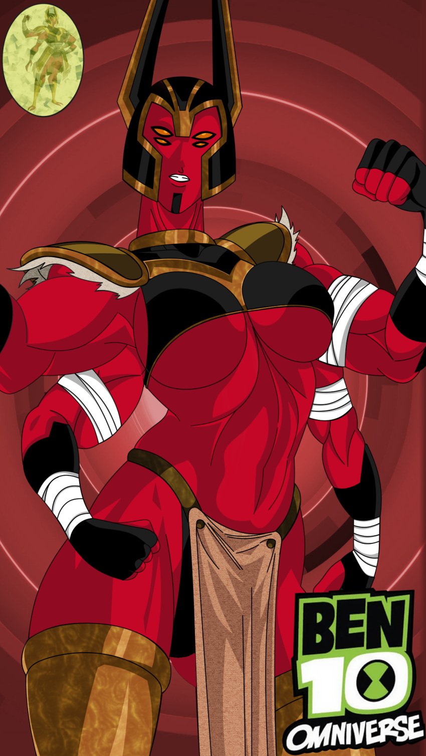 4_arms 4_eyes abs alien_girl athletic_female ben_10 ben_10_omniverse big_breasts female looma_red_wind maudxie multi_arm multi_eye multi_limb muscular_female queen red_skin solo_female tetramand underboob