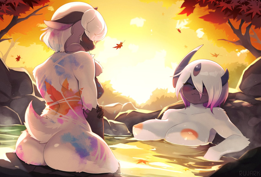 2024 2girls absol ass autumn autumn_leaves big_ass big_breasts big_nipples blush bodypaint breasts caprine closed_eyes cute domestic_sheep female female_only forehead_jewel furry furry_only generation_3_pokemon generation_8_pokemon grey_hair horns huge_ass huge_breasts in_water nipples one_eye_obstructed pointy_breasts pokémon_(species) pokemon pokemon_(species) pokemon_rse pokemon_ss purple_hair ruvark sheep sheep_ears sheep_girl sheep_horns sheep_tail sitting sunset tail wet wet_body white_body white_fur white_hair white_wool wholesome wooloo yuri