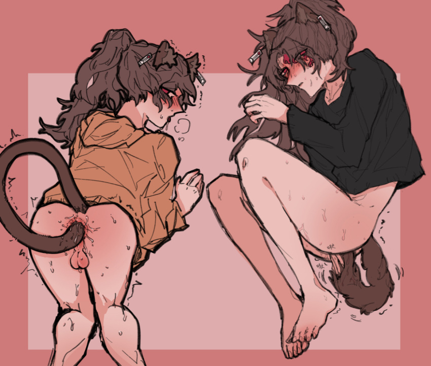 ass blush boy cum demon_slayer men neko spreading_butt_cheeks tail yoriichi_tsugikuni