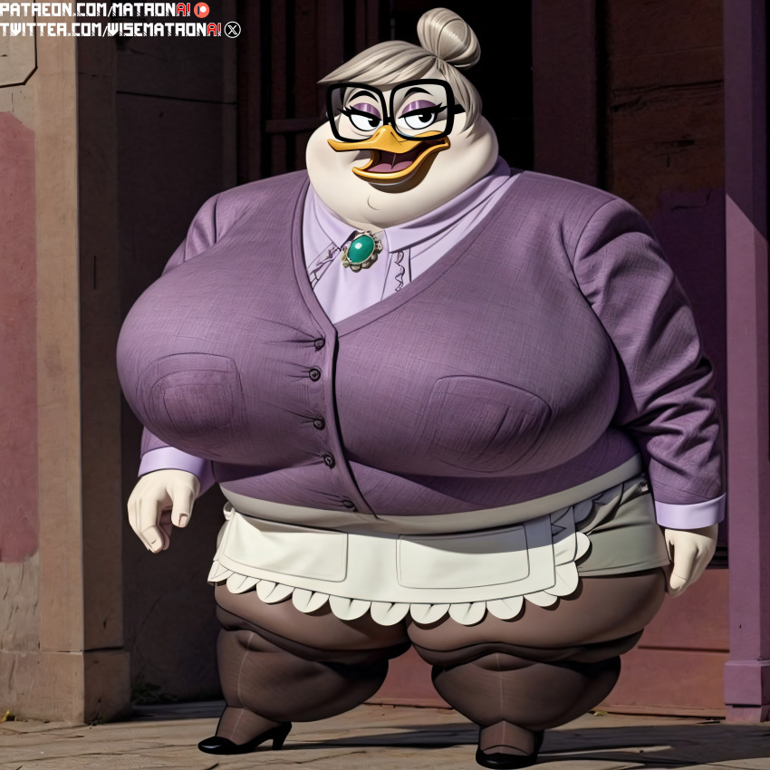 1girls 4k ai_generated anthro avian bbw bentina_beakley big_breasts breasts chubby_anthro clothed clothing disney duck ducktales ducktales_(2017) fat fat_ass fat_butt female female_anthro female_focus female_only furry gilf glasses granny gray_hair highres hips massive_breasts matronai_(artist) old older_female overweight overweight_anthro overweight_female patreon patreon_username pinup plump solo solo_female stable_diffusion thick thick_ass thick_hips thick_thighs thighhighs thighs twitter_username wide_hips