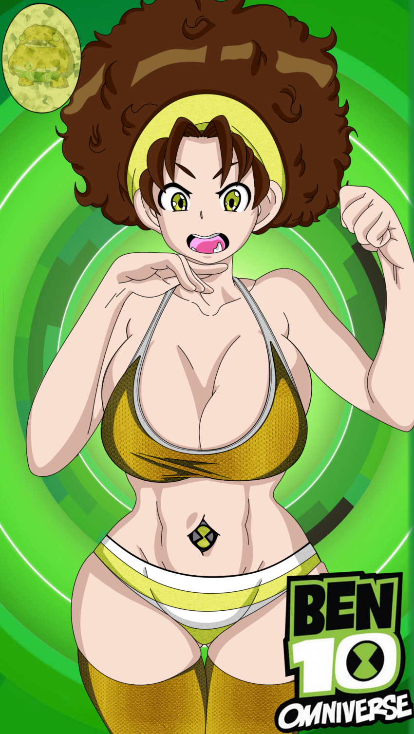 ben_10 ben_tennyson big_breasts bikini female female_ben genderswap_(mtf) green_eyes headband large_ass large_breasts maudxie navel omnitrix rule_63 tagme the_worst_(ben_10) thick_thighs transformation wide_hips