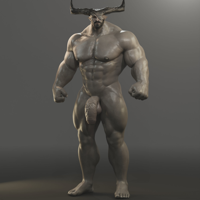 2_horns abs absurd_res anthro balls biceps dragon_age eye_patch eyewear genitals hi_res horn humanoid iron_bull male male_focus male_only muscular muscular_humanoid muscular_male nipples nude pecs penis qunari scar solo solo_focus solo_male vein veiny_penis voluox