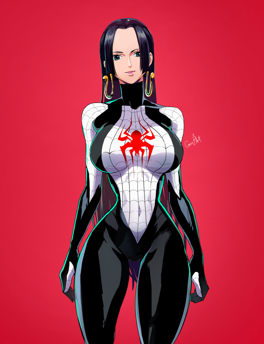 1girls big_breasts black_hair blue_eyes boa_hancock clothed clothing color coom_part cosplay crossover crossover_cosplay female female_focus female_only hi_res human human_only large_breasts light-skinned_female light_skin long_hair looking_at_viewer marvel one_piece shounen_jump silk_(cosplay) solo solo_female spider-man_(series) spider-man_suit spidersuit tagme thick_thighs