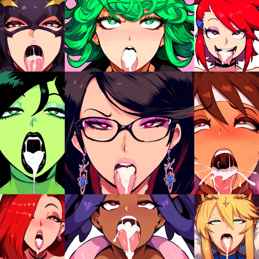 after_fellatio ahe_gao ai_generated artoria_pendragon_(lancer) barbara_gordon batgirl batman_(series) bayonetta bayonetta_(character) capcom cartoon_network collage covered_in_cum cum_in_mouth dc dc_comics disney disney_channel fate_(series) female female_only foster's_home_for_imaginary_friends frankie_foster heart-shaped_pupils human iris_(pokemon) jessica_rabbit kim_possible lipstick multiple_girls nintendo novelai one-punch_man pokemon sakura_kasugano shego street_fighter superheroine tagme tatsumaki who_framed_roger_rabbit