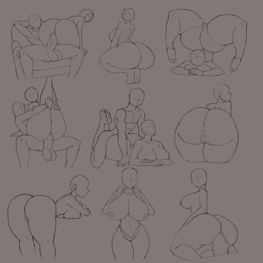 anus ass ass_focus big_ass big_breasts female figure flexible gray_background legs_up penis practice pussy sample sketch straight tagme zrfurious