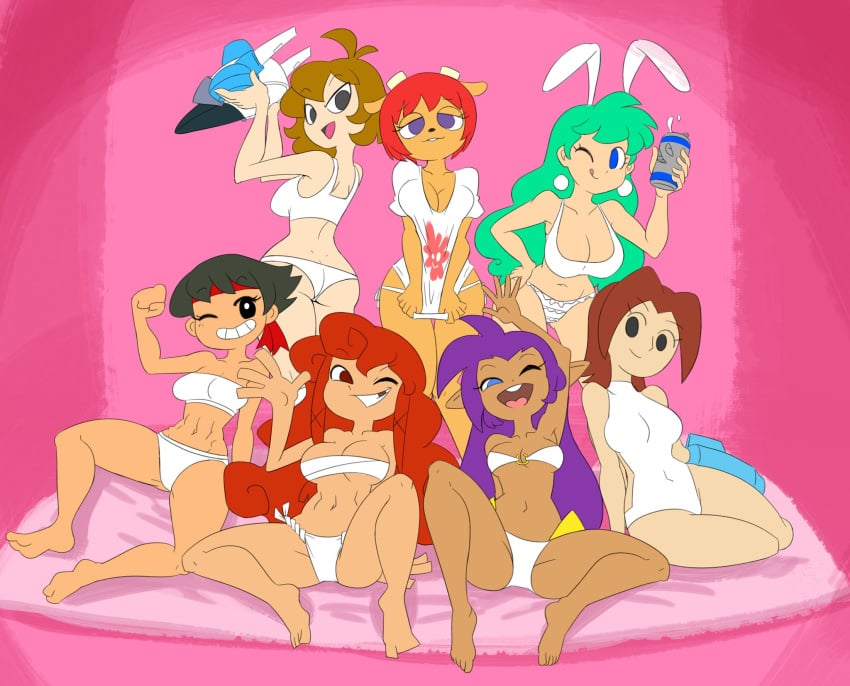 6+girls 7girls barbara_(rayman) blue_eyes bow_panties breasts chibi cleavage female female_only full_body hikaru_(parodius) human lammy_lamb leotard lil_slugger looking_at_viewer mighty_switch_force mii mii_gunner mii_gunner_(smash_4) minus8 mob_face multiple_girls nintendo pale_skin panties parodius patricia_wagon purple_hair rayman_(series) red_hair shantae shantae_(character) side-tie_panties sketch smaller_female super_beat_sports super_smash_bros. super_smash_bros._for_nintendo_3ds_and_wii_u um_jammer_lammy white_bra white_panties