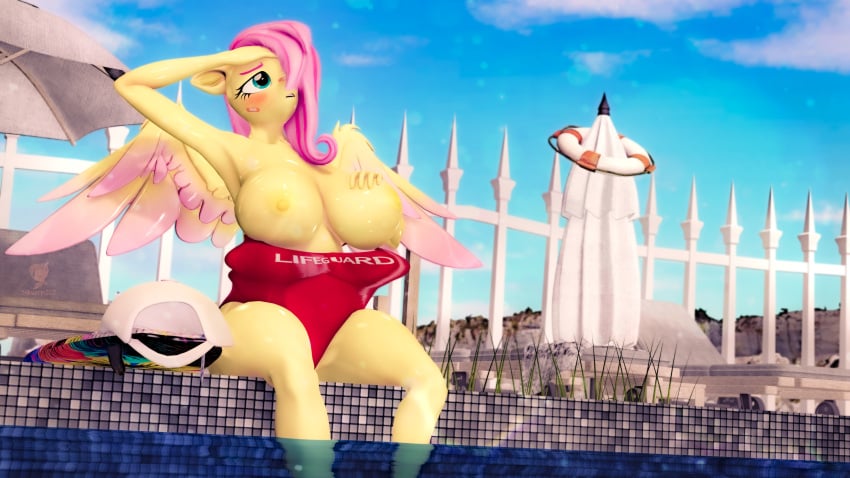 16:9 3d 3d_(artwork) 4k 90s_grunge_fluttershy absurd_res alternate_hairstyle anthro band-aid band-aid_on_face band-aid_on_nose bandage big_breasts blushing_profusely bodily_fluids breasts clothed clothing digital_media_(artwork) equid equine exposed_breasts feathered_wings feathers female fluffy fluffy_mane fluttershy_(mlp) friendship_is_magic fur hair hand_on_breast hasbro hat headgear headwear heat_(temperature) hi_res horse inner_ear_fluff lifeguard lifeguard_swimsuit lowered mammal my_little_pony mythological_creature mythological_equine mythology nipples open_mouth outside overheated pegasus pony revamped_anthros silkworm205 sitting solo source_filmmaker surfboard sweat swimming_pool swimwear thick_thighs tuft widescreen wings yellow_body