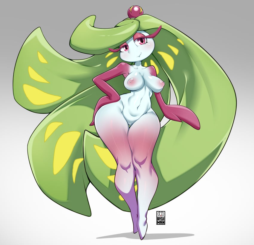 areola areolae bayeuxman big_breasts big_eyelashes breasts cameltoe child_bearing_hips crown eyelashes fingerless generation_7_pokemon green_hair hips long_hair multicolored_body multicolored_hair nintendo nipples no_humans pear_shaped plant plant_girl pointed_feet pokémon_(species) pokemon pokemon_(species) pokemon_sm purple_body purple_eyes purple_skin standing thick_thighs tsareena very_long_hair voluptuous voluptuous_female white_body white_skin wide_hips