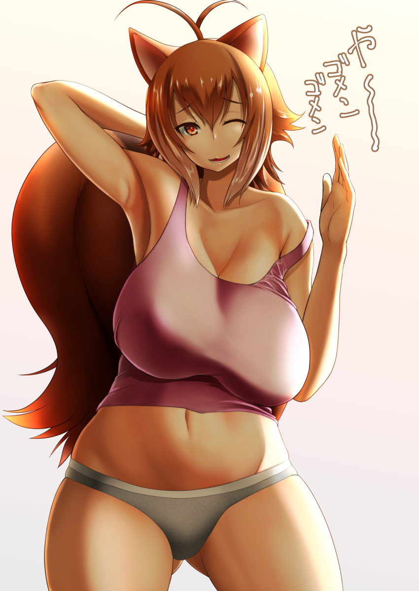 big_breasts blazblue casual clothed_female female female_only makoto_nanaya nipples nipples_visible_through_clothing no_bra panties tank_top tatumakimura