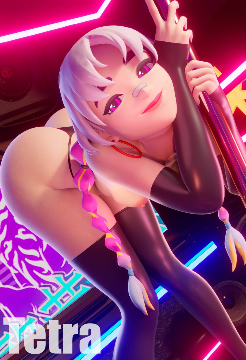 1girls 2024 3d 3d_(artwork) areolae armwear ass ass_focus ass_up bandaid bandaid_on_nose bending_forward bending_over bent_over big_ass black_panties black_thong blender braided_hair breast_peek breasts detailed_background epic_games female female_focus female_only fortnite fortnite:_battle_royale highres leaning leaning_forward legwear light-skinned_female light_skin mae_(fortnite) medium_breasts nipples panties partially_clothed pole pole_dancing pose posing presenting presenting_ass purple_eyes smile smiling solo solo_focus tetra_3d thick_ass thick_thighs thong thong_panties twintails underwear watermark