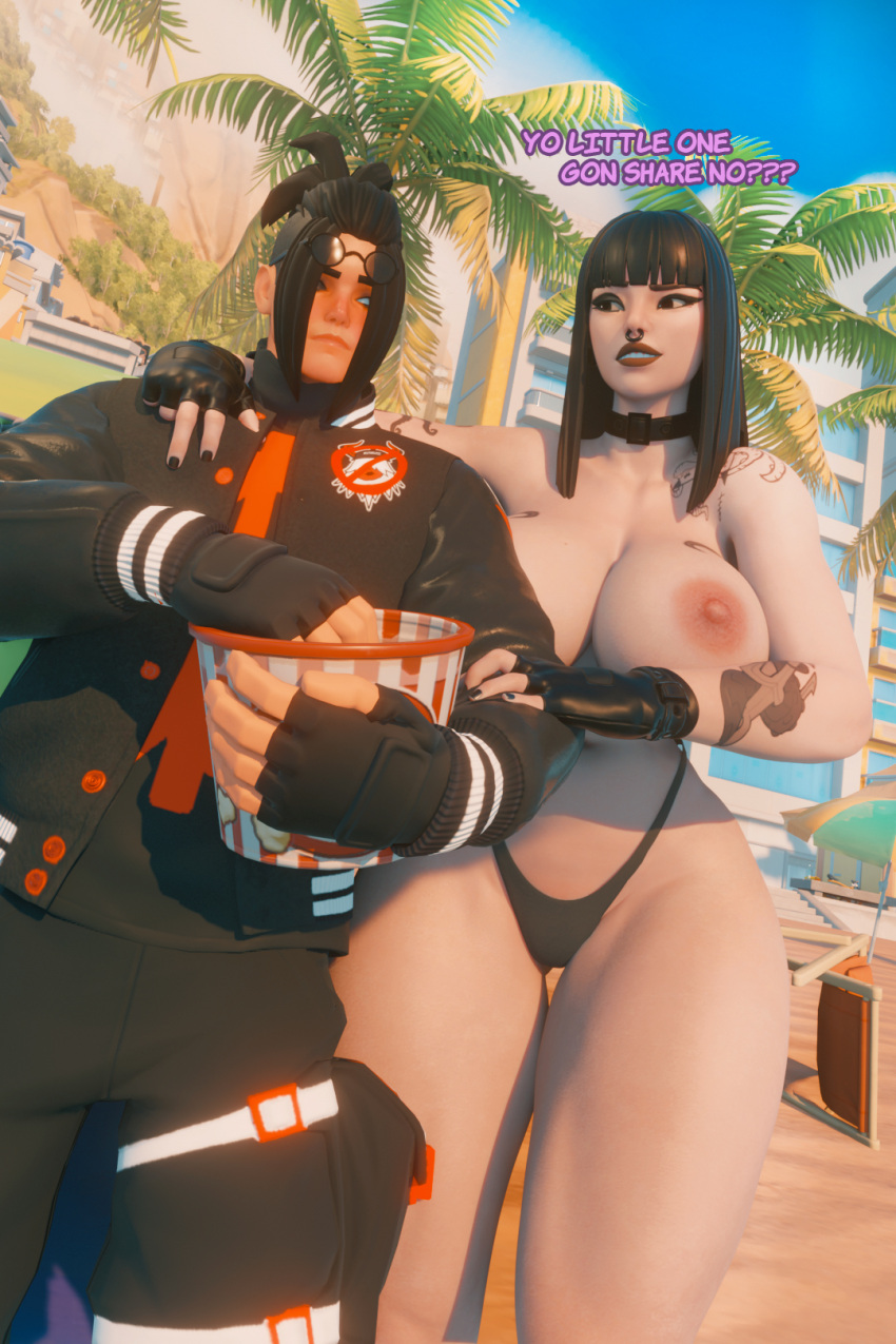 1boy 1girls arm_around_neck beach big_breasts black_hair black_nails clothed_male_nude_female comic comic_page comics cute_male emo epic_games fingerless_gloves forced fortnite gloves goth goth_girl muscular muscular_female muscular_male nipples oc phaedra_(fortnite) punk_girl taller_girl tattoo tattoos teasing thick_thighs thighs topless ya_path yoshida_(ya_path) younger_male