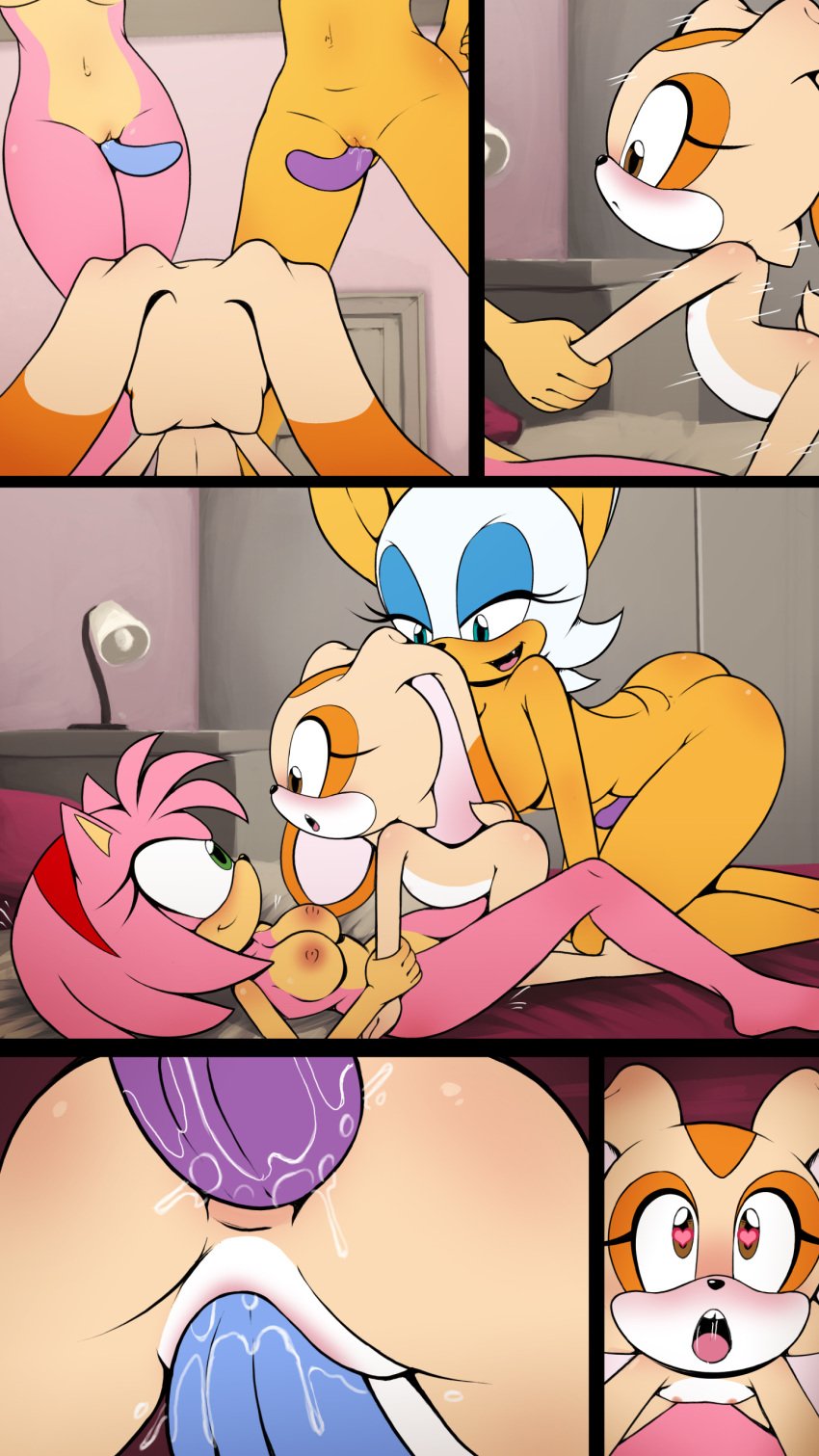 age_difference amy_rose bat_girl bunny_girl comic cream&rsquo;s_sleepover_(comic) cream_the_rabbit furry furry_female furry_only goth_reaper rouge_the_bat sega sleepover sonic_(series) sonic_the_hedgehog_(series) wings yuri