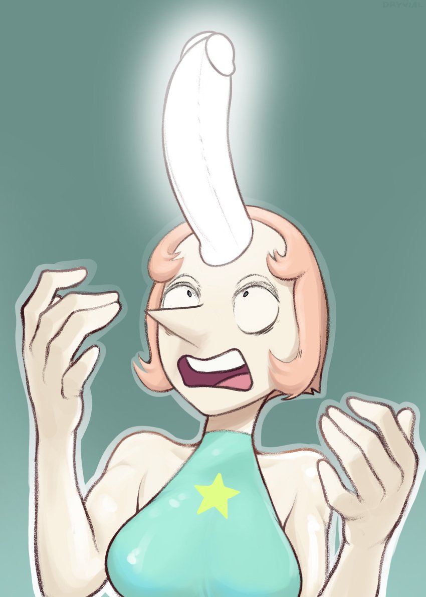 1girls breasts cartoon_network dryvial gem_(species) growing_penis pearl_(steven_universe) penis penis_on_forehead steven_universe