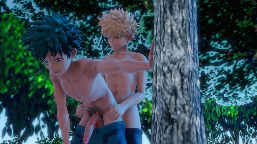 2boys 3d anal anal_sex blonde_hair gay green_hair izuku_midoriya katsuki_bakugou light-skinned_male light_skin male male/male male_only my_hero_academia outdoors sleepi4ever standing standing_doggy_style uncensored yaoi