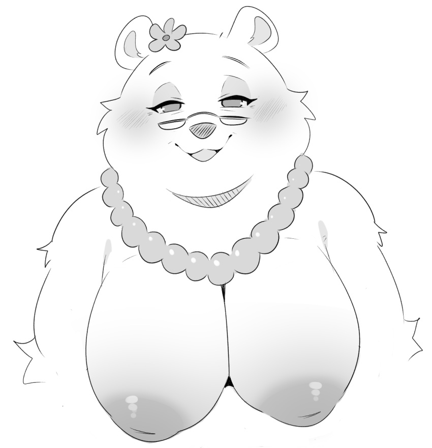 1girls 2023 anotherbearsimp anthro areola bear big_breasts biped blush breasts charmin charmin_bear charmin_ultra_soft_mom eyewear female female_only front_view glasses hi_res looking_at_viewer mammal monochrome nipples smile smiling smiling_at_viewer solo threesome toilet_paper tuft