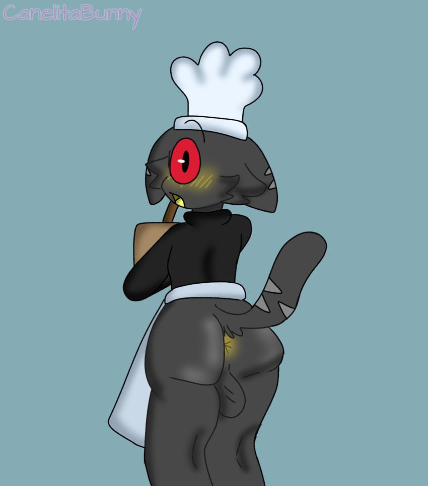 :0 amateur_artist anthro ass balls big_ass blush blush_lines blushing_at_viewer canelitabunny chef_hat chef_uniform cyclops fangs gay male male_only o_o oc original_characters_only surprised surprised_expression